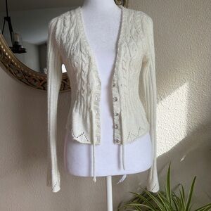 Justice Cream Cable-Knit V-Neck Button Cardigan size 14 fits women’s XS or small